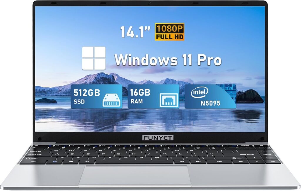 14 Inch Laptop Computer, Gaming Laptop, 16GB RAM 512GB SSD, Intel Celeron N5095 Processors, FHD 1920 x 1080, Supports 180 Angle Opening, Windows 11 Pro