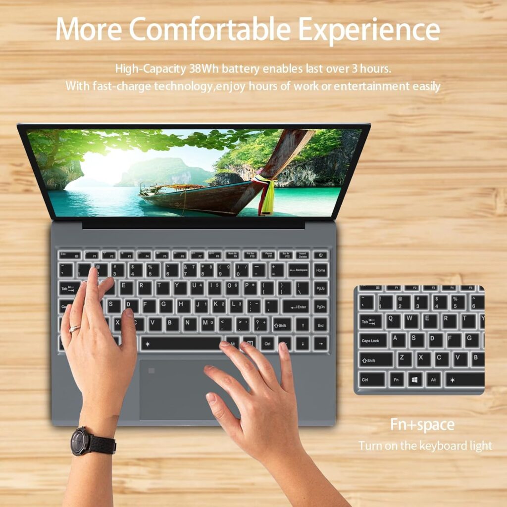 15.6 inch Laptop Computer,Celeron Quad-Core Up to 2.2 GHz,4GB RAM and 192GB SSD,Win11 Laptop Computers with HD IPS,Slim and Lightweight Notebook,Work and Students laptops,Gray,WPS