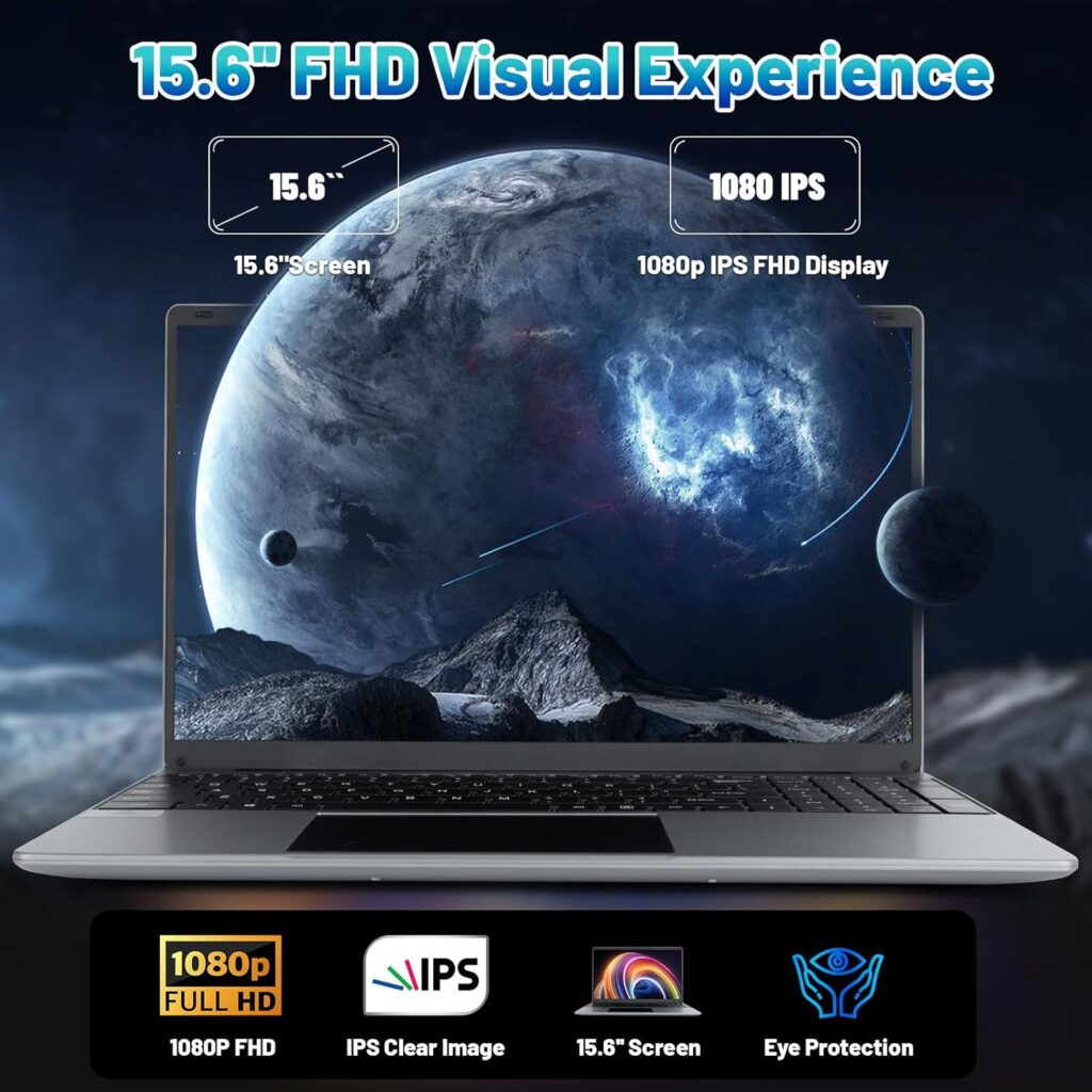 15.6 Laptop Computer, 12GB RAM 512GB ROM, Intel Celeron Quad-Core Processors, Win 11 Laptop 1920 * 1080 IPS FHD Display, WiFi, Bluetooth, Type-C, Mini HDMI, TF Card, Silver