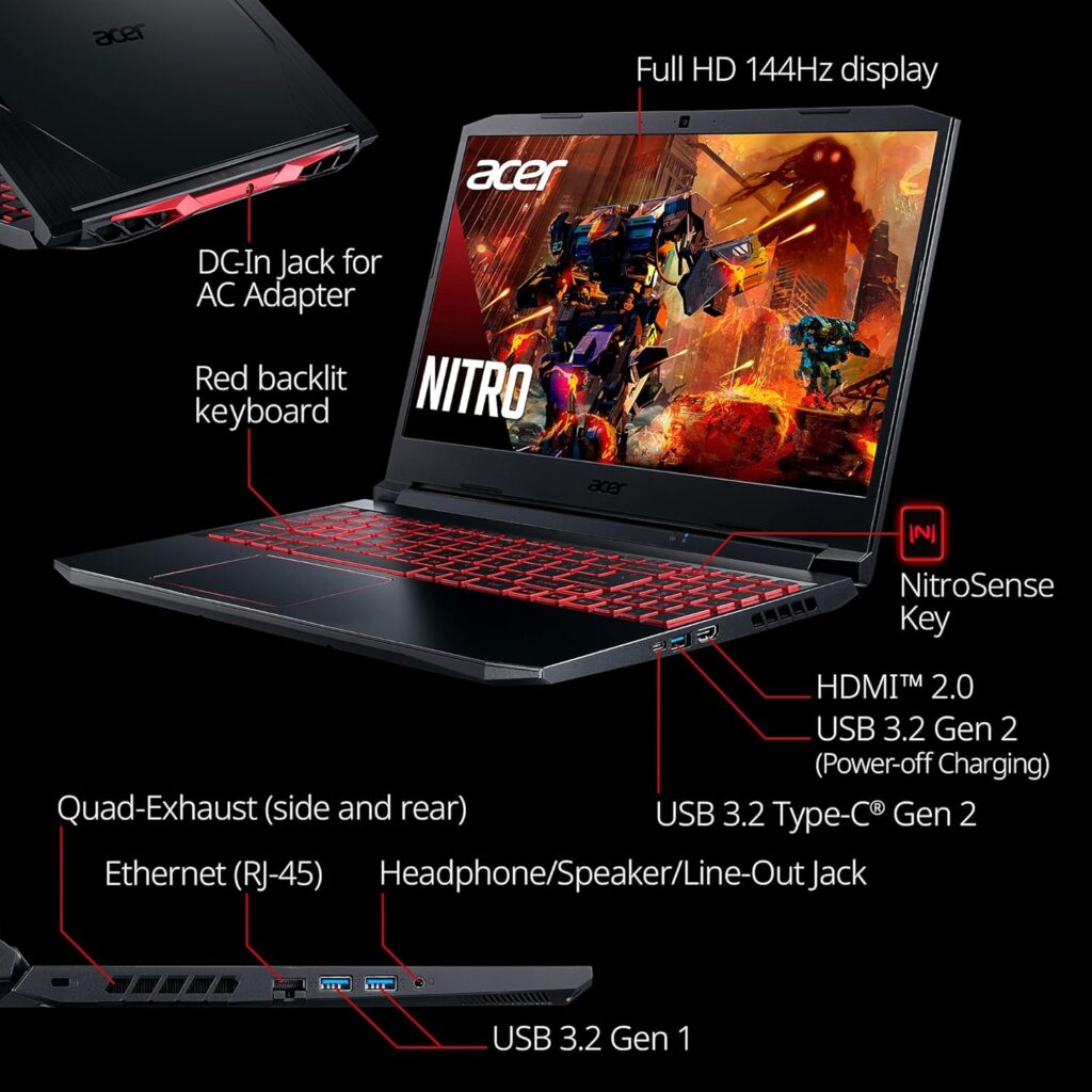 Acer Nitro 5 AN515-58-57Y8 Gaming Laptop | Intel Core i5-12500H | NVIDIA GeForce RTX 3050 Ti Laptop GPU | 15.6 FHD 144Hz IPS Display | 16GB DDR4 | 512GB Gen 4 SSD | Killer Wi-Fi 6 | Backlit Keyboard