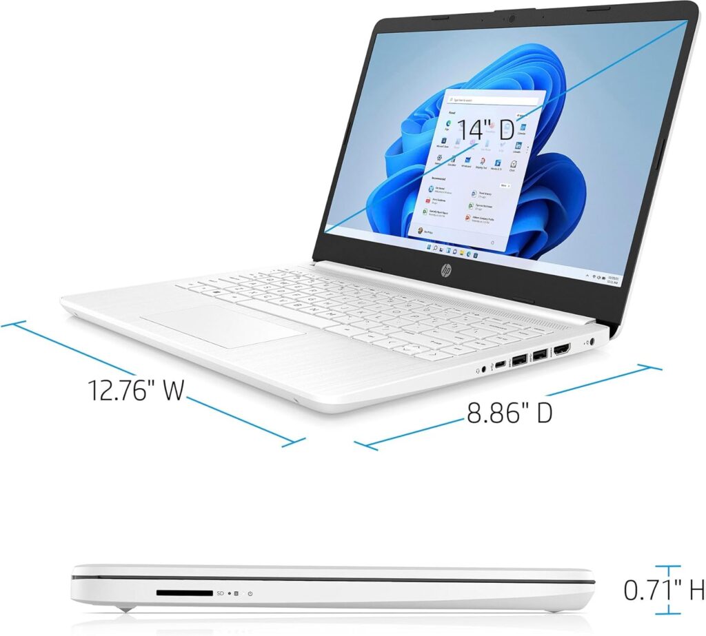 HP 14 Laptop (14 Micro-Edge, Intel N4120, 16GB RAM, 192GB(64GB eMMC+128GB SD), 1-Yr Microsoft 365, 11-Hrs Long Battery Life, Narrow-Bezel, Webcam, WiFi, Win 11 Home in S Mode, Student  Home, White