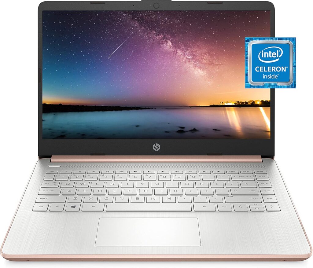 HP 14 Laptop, Intel Celeron N4020, 4 GB RAM, 64 GB Storage, 14-inch Micro-edge HD Display, Windows 11 Home, Thin  Portable, 4K Graphics, One Year of Microsoft 365 (14-dq0030nr, Pale Rose Gold)