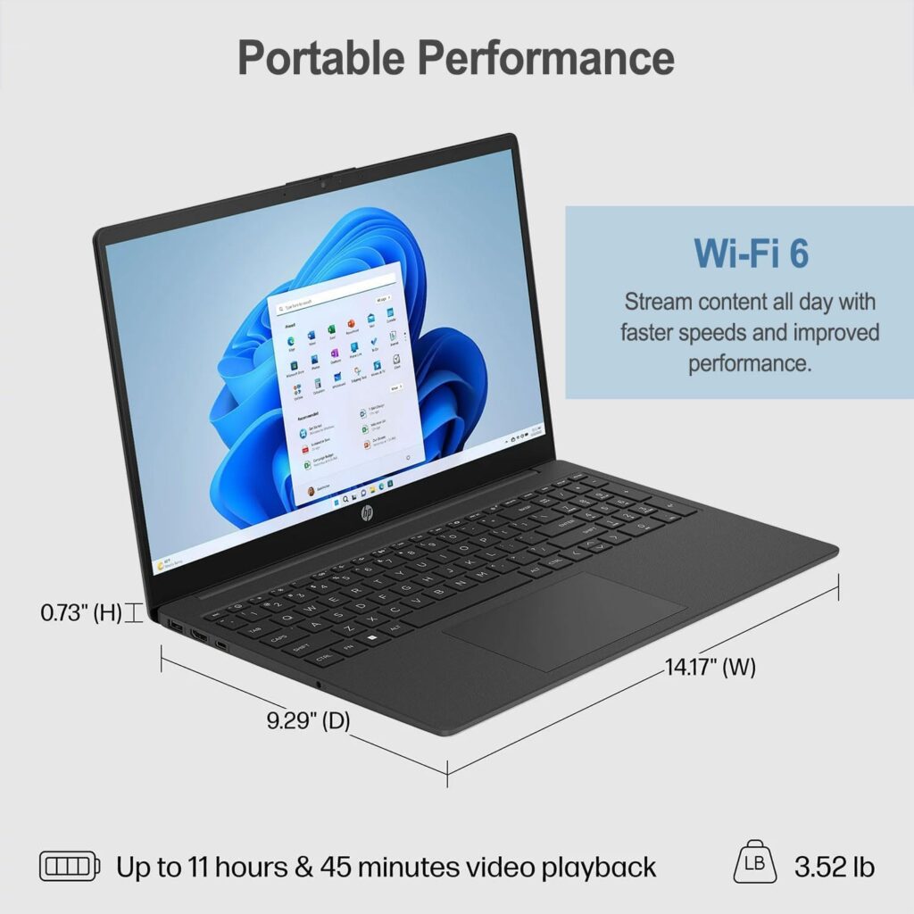 HP 15.6 Portable Laptop (Include 1 Year Microsoft 365), HD Display, Intel Quad-Core N200 Processor, 16GB RAM, 128GB Storage, Wi-Fi 6, Webcam, HDMI, Numeric Keypad, Windows 11 Home, Silver