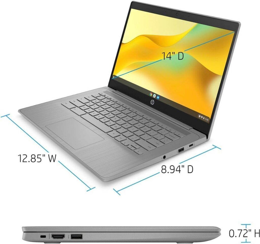 HP 2023 Newest Chromebook Laptop, 14 Inch Display, Intel Celeron N4120 Processor, 4GB RAM, 64GB eMMC, Intel UHD Graphics 600, WiFi, Bluetooth, Chrome OS, Modern Gray