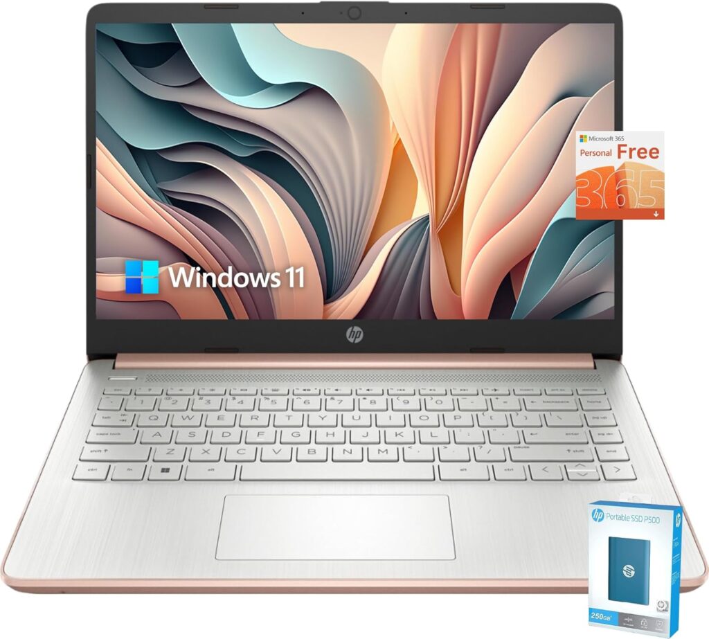 HP Latest Stream 14 HD Laptop, Intel Celeron Processor, 16GB Memory, 64GB eMMC Storage, Fast Charge, HDMI, Up to 11 Hours Long Battery Life, Office 365 1-Year, Win 11 S, Microfiber Bundle, Pink Gold