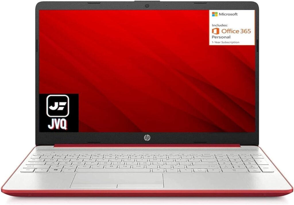 hp Newest 15.6 Anti-Glare HD Laptop, Intel Quad-core Processor, 16GB RAM, 128GB SSD+ 128GB JVQ USB Storage, Office 365 1-Year, Up to 11 hrs Long Battery, Win11 S, Scarlet Red