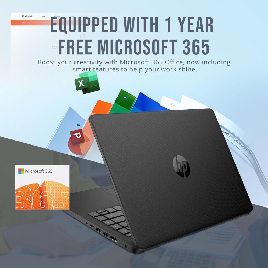 HP Stream 14 HD BrightView Laptop, Intel Celeron N4120, 16GB RAM, 288GB Storage (128GB eMMC + 160GB Docking Station Set), Intel UHD Graphics, 720p Webcam, Wi-Fi, 1 Year Office 365, Win 11 S, Black