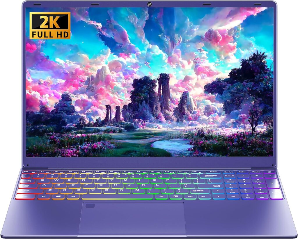 16 Purple Gaming Laptop 12G LPDDR5 RAM 1TB NVMe SSD Alder Lake N95 CP, 2K FHD(1920 * 1200) IPS Screen/Color Backlit KB/Fingerprint/Windows 11 PC for Game Work Study