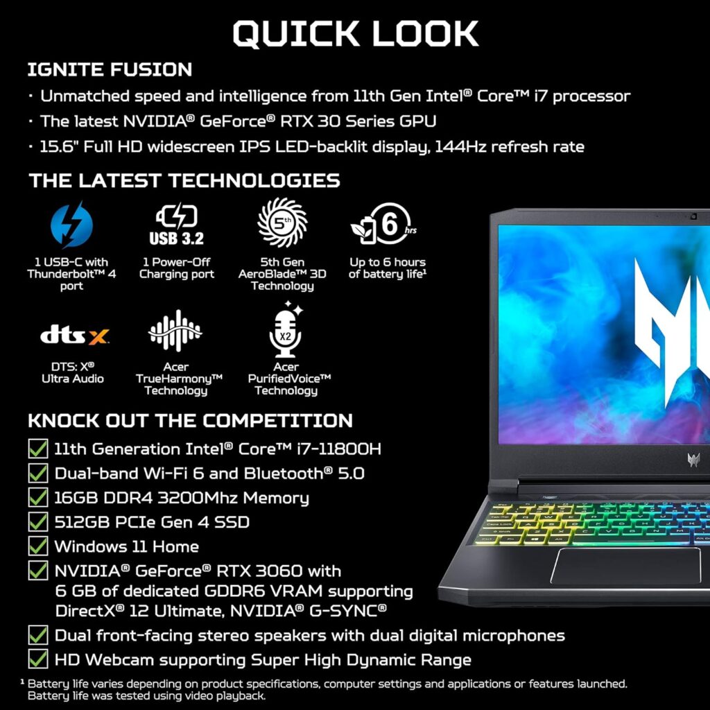 Acer Predator Helios Neo 16 Gaming Laptop | Intel Core i7-13650HX | NVIDIA GeForce RTX 4060 | 16 WUXGA 1920 x 1200 165Hz G-SYNC Display | 16GB DDR5 | 512GB Gen 4 SSD | Killer Wi-Fi 6E | PHN16-71-76H5