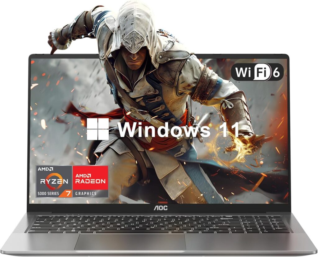 AOC Gaming Laptop with AMD Ryzen 7 5700U Processor(8C/16T, Up to 4.3GHz) 16.1“ FHD Display Laptop Computer with Backlit Keyboard, 16GB RAM 512GB NVMe SSD, WiFi 6, HDMI, USB3.2, Type-C, 53Wh Battery