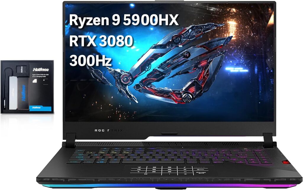 asus 2023 ROG Strix Scar 15 15.6 300Hz IPS Type FHD Gaming Laptop, AMD Ryzen 9 5900HX, 64GB RAM, 4TB PCIe SSD, Backlit Keyboard, GeForce RTX 3080, WiFi 6, Win 11 Pro, Black, 32GB SnowBell USB Card