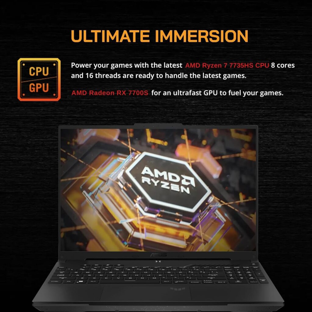 ASUS TUF 16 Ryzen 7 Ultimate Gaming Laptop, 16 FHD+ 165Hz, AMD Ryzen 7 7735HS (Beats Intel i7-13700H), AMD Radeon RX 7700S (Beats GeForce RTX 4060), 16GB DDR5 RAM, 1TB SSD, RGB Backlit KB, W11 Home