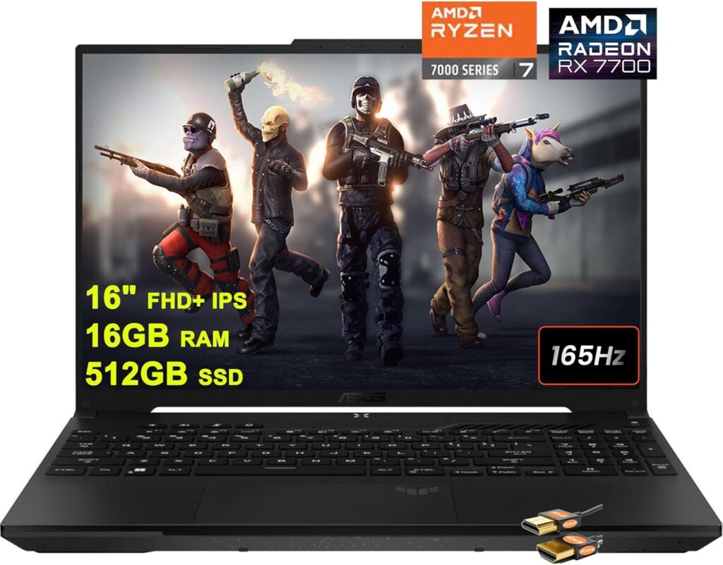 ASUS TUF Gaming A16 Laptop 16 FHD+ 165Hz 7ms 100% sRGB AMD Octa-core Ryzen 7 7735HS 16GB RAM 512GB SSD Radeon RX 7700S 8GB Graphic (RTX4060) Backlit USB-C USB4 Fast Charging Win11 + HDMI Cable