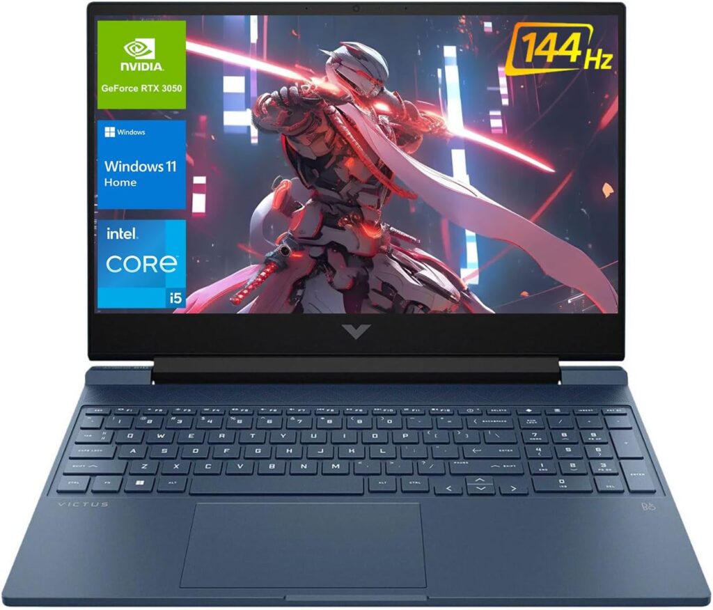 HP Victus 15.6 i5 Gaming Laptop, 15.6 FHD 1920*1080 144Hz, Intel Core i5-12450H, NVIDIA GeForce RTX 3050, 32GB RAM, 1TB SSD, Backlit KB, Touchpad, SD Card Reader, Webcam, HDMI, Wi-Fi 6, W11 H, Blue