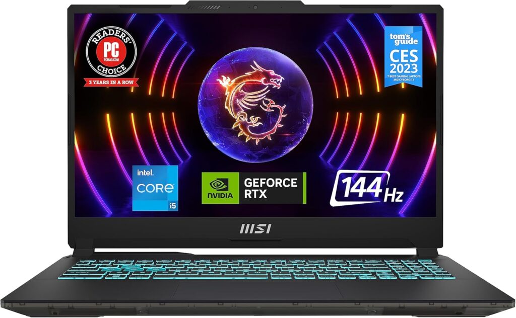 MSI Cyborg 15 Gaming Laptop: Intel Core i5-12450H GeForce RTX 2050, 15.6 FHD, 144Hz, 16GB DDR5, 512GB NVMe SSD, Type-C USB 3.2 Gen 1, Cooler Boost 5, Win 11 Home: Black A12UCX-276US